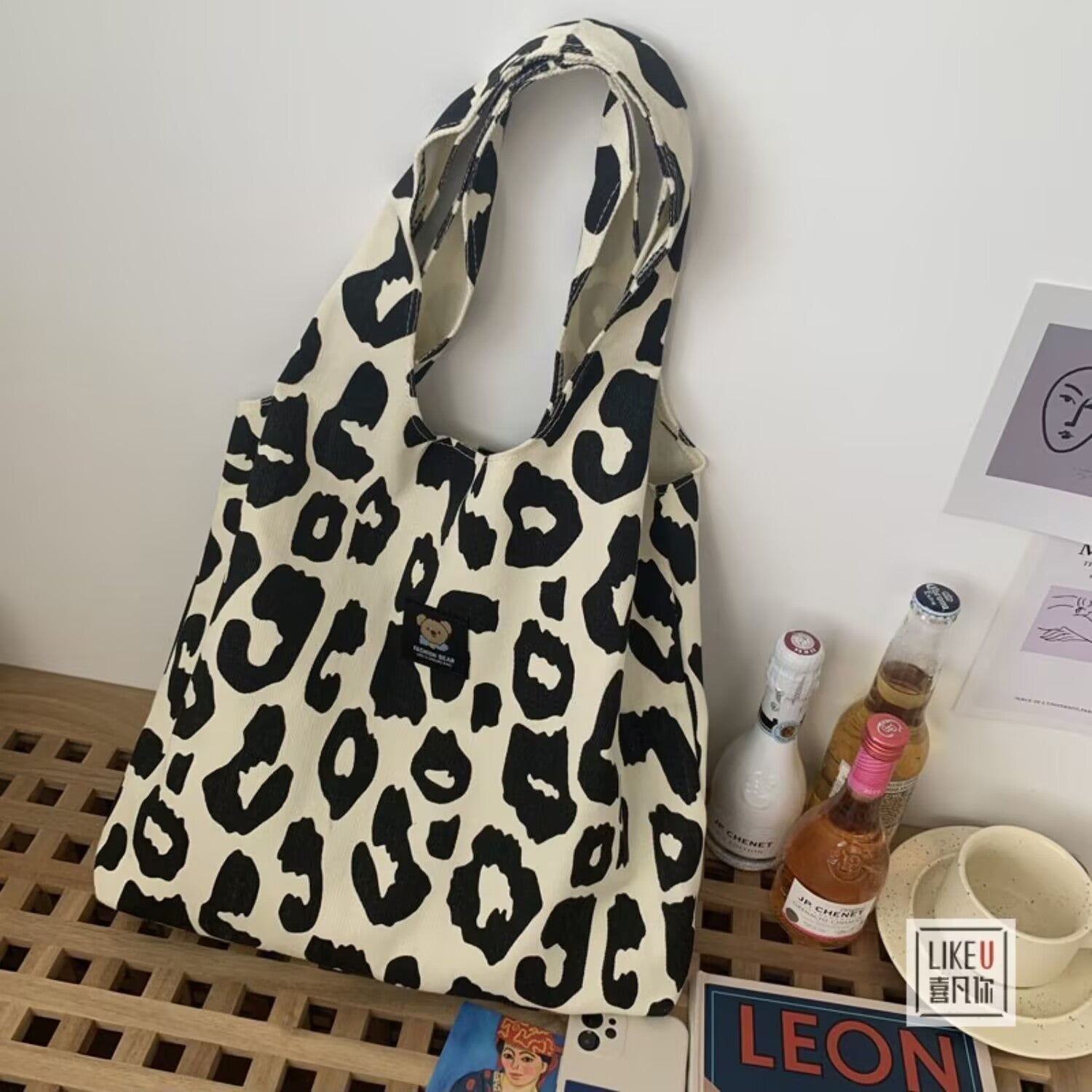 Original cow print design tote handbag